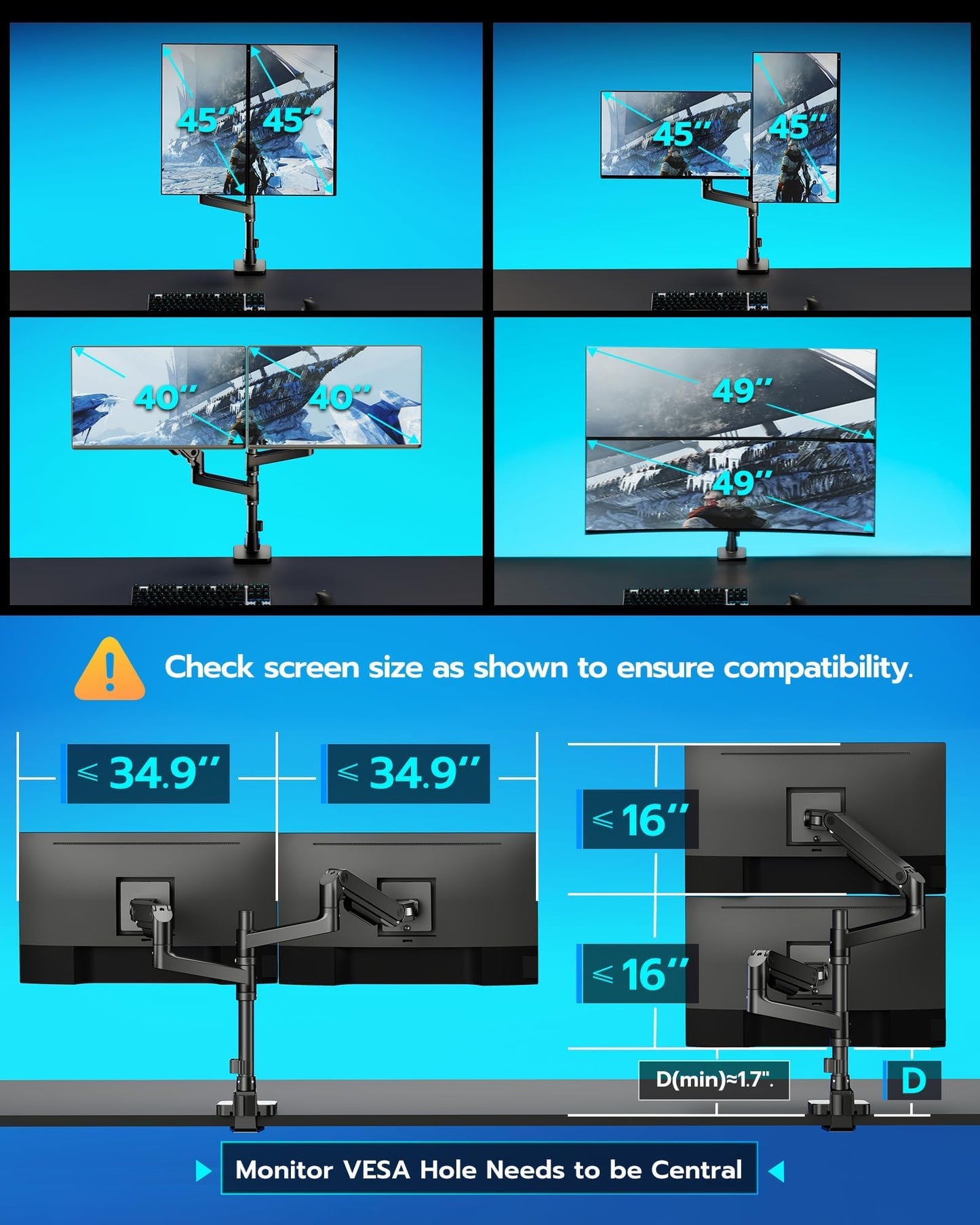 Heavy Duty Ultrawide Dual Monitor Arm Mount