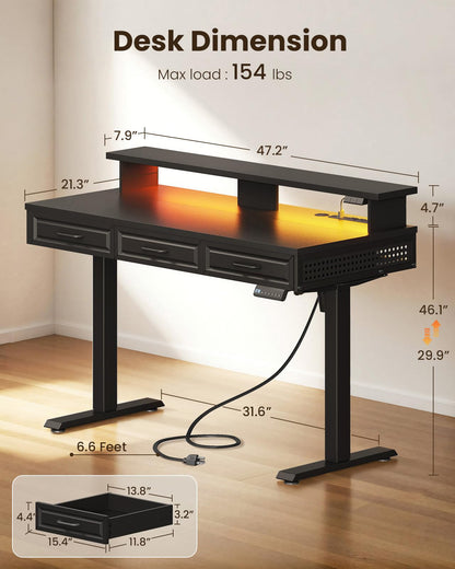 OffiGo Electric Standing Desk with Wooden Drawers