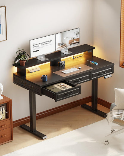OffiGo Electric Standing Desk with Wooden Drawers
