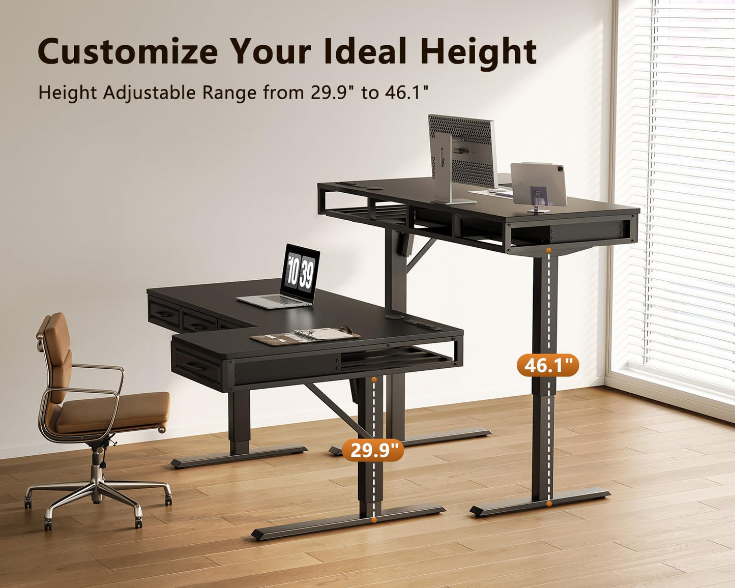 Electric Standing Desk with L-Shaped Workstation