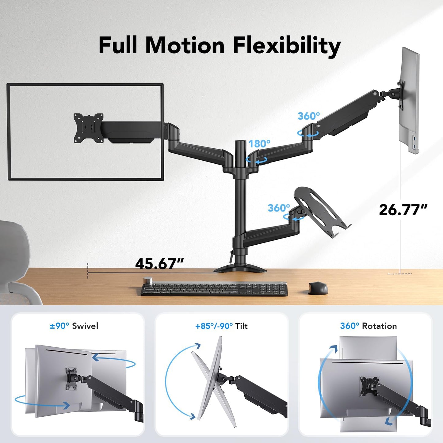 Dual Monitor and Laptop Desk Mount Stand