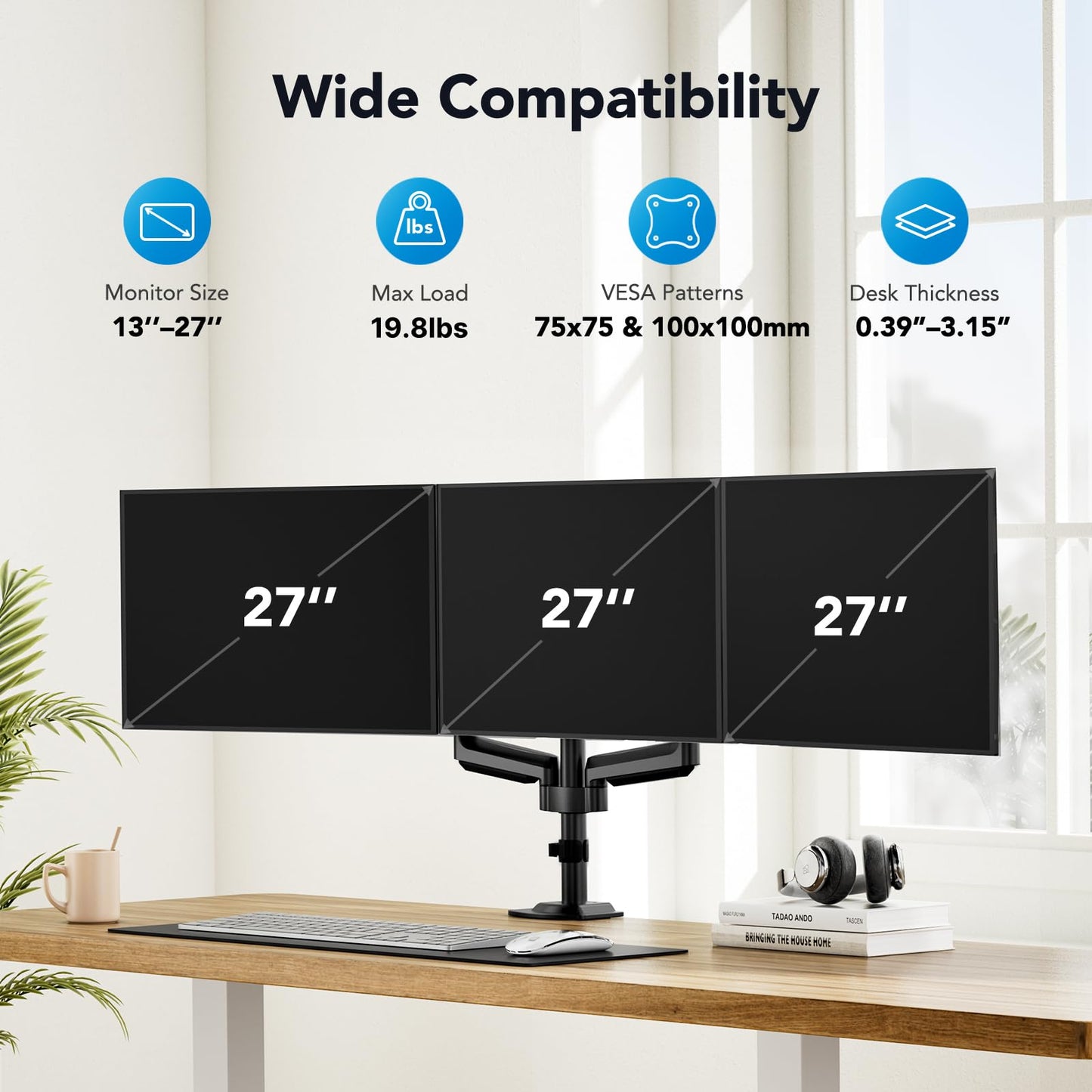 Triple Monitor Arm Desk Mount with Adjustable Stand