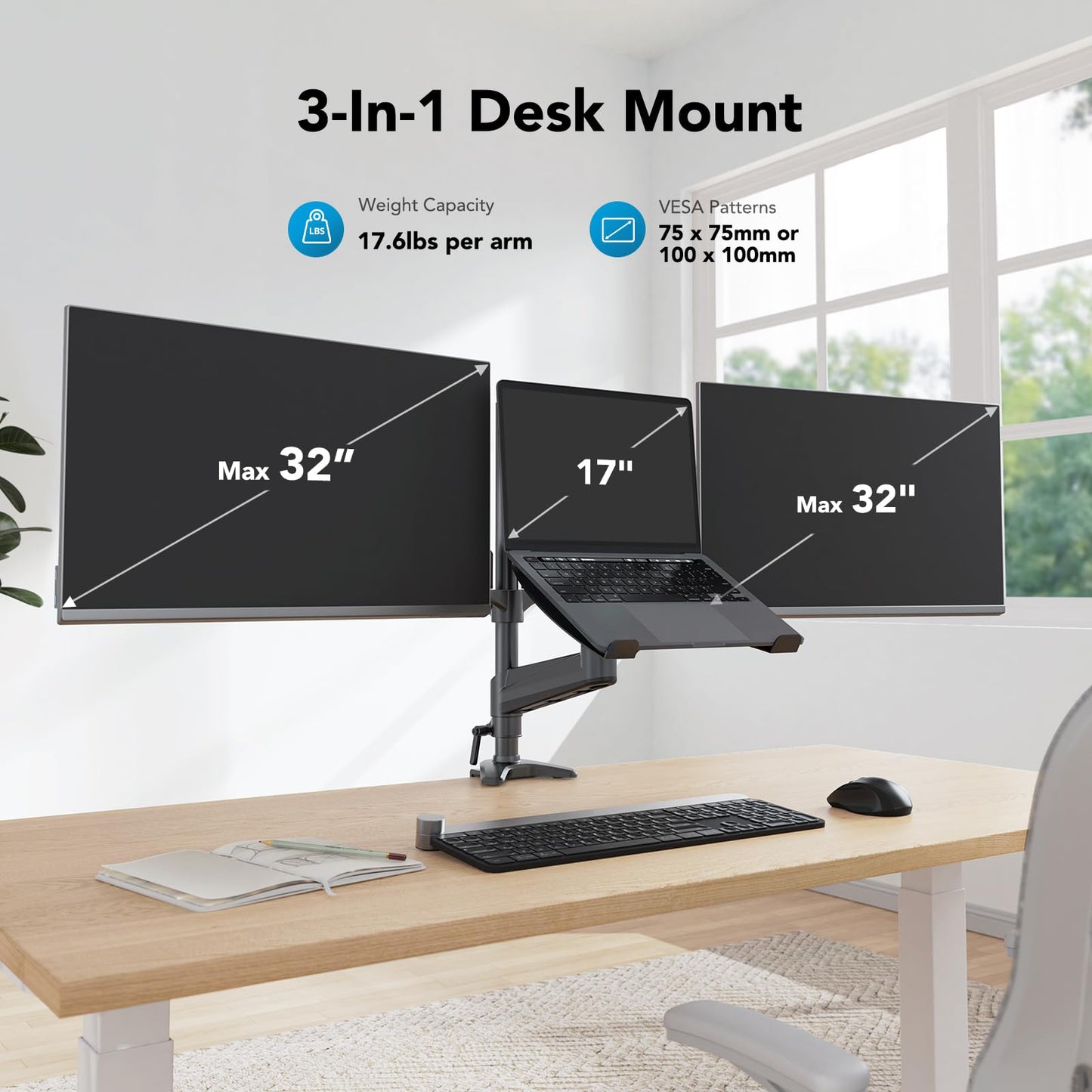 Dual Monitor and Laptop Desk Mount Stand