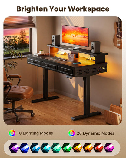 OffiGo Electric Standing Desk with Wooden Drawers