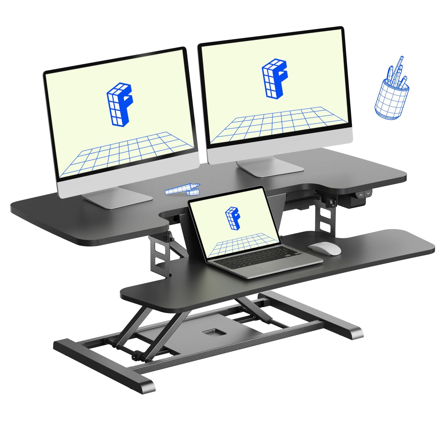Motorized Standing Desk Riser with Keyboard Tray