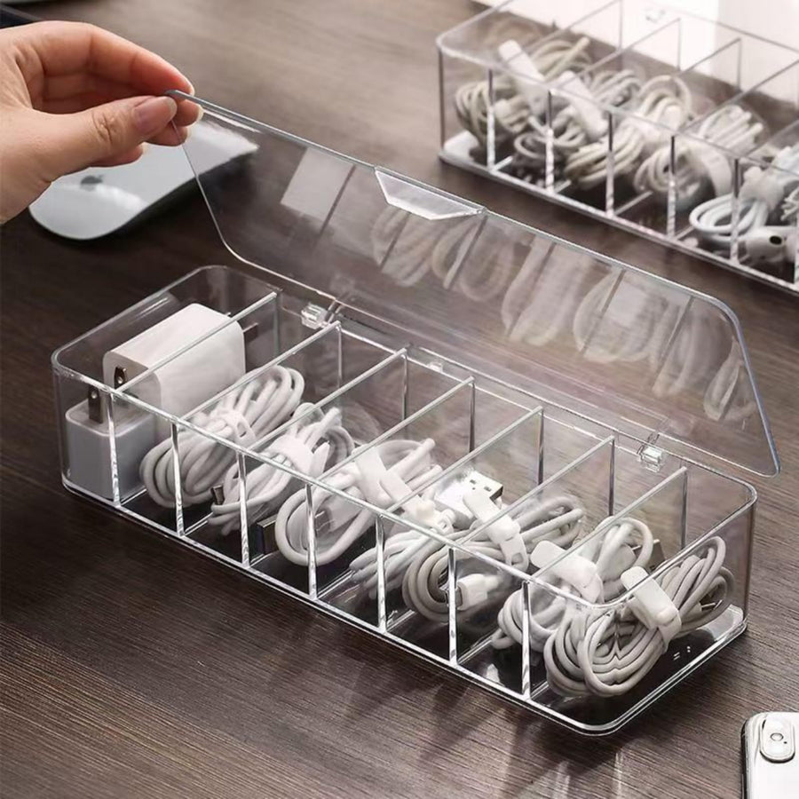 Clear Cable Organizer Box with Compartments