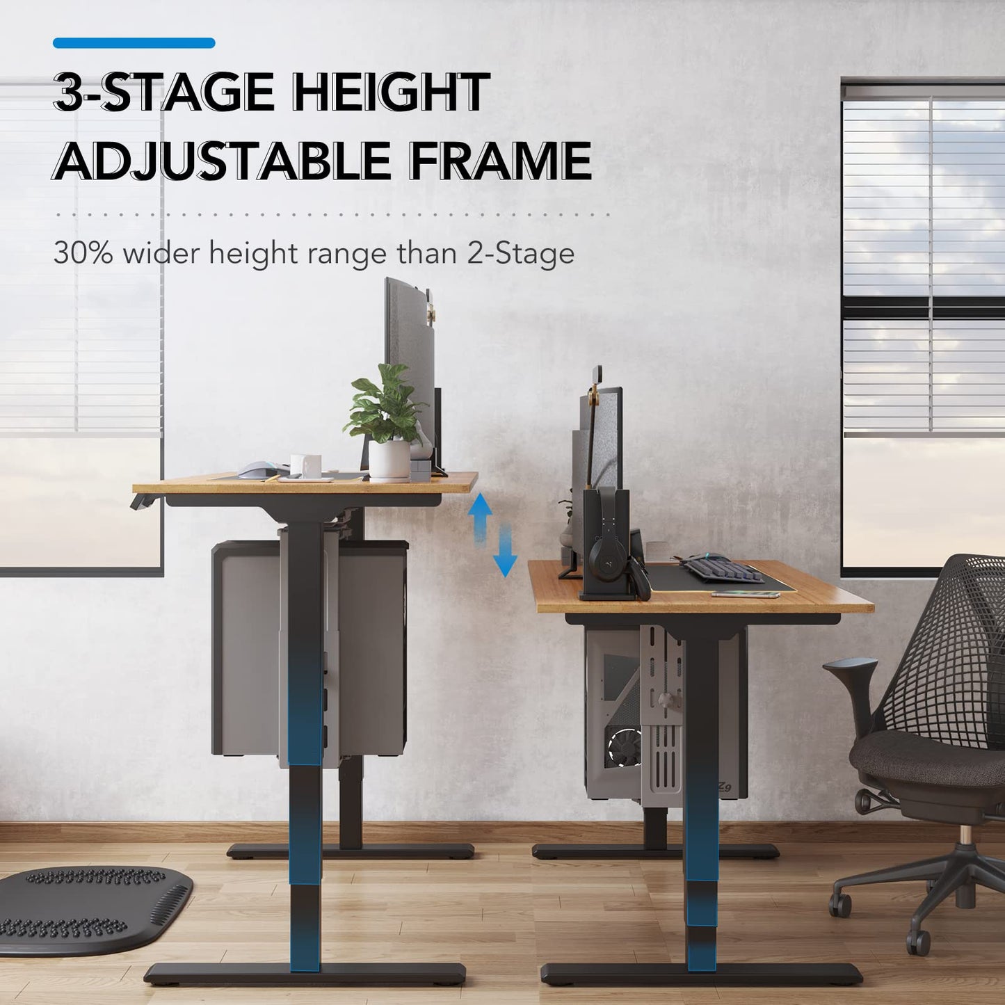 Dual Motor Electric Standing Desk with Bamboo Top