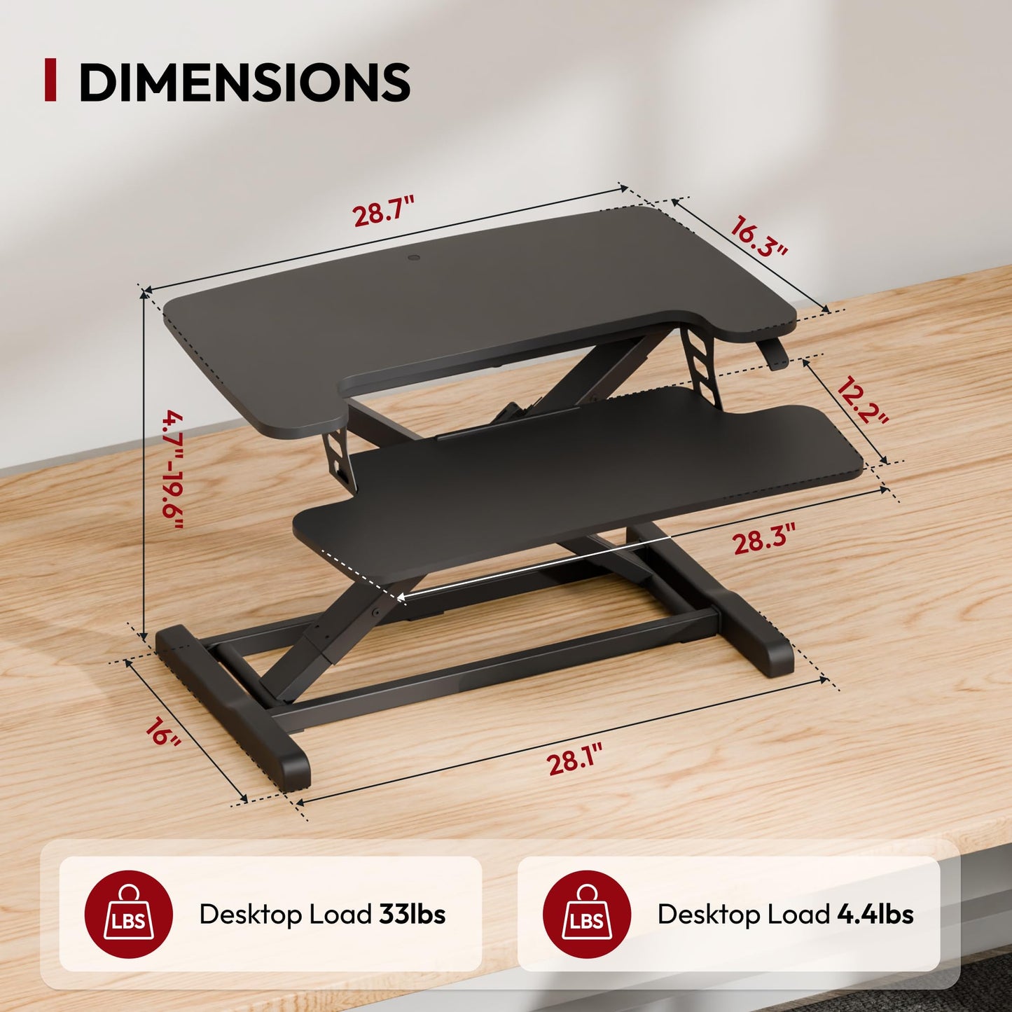Height Adjustable Standing Desk Converter with Keyboard Tray