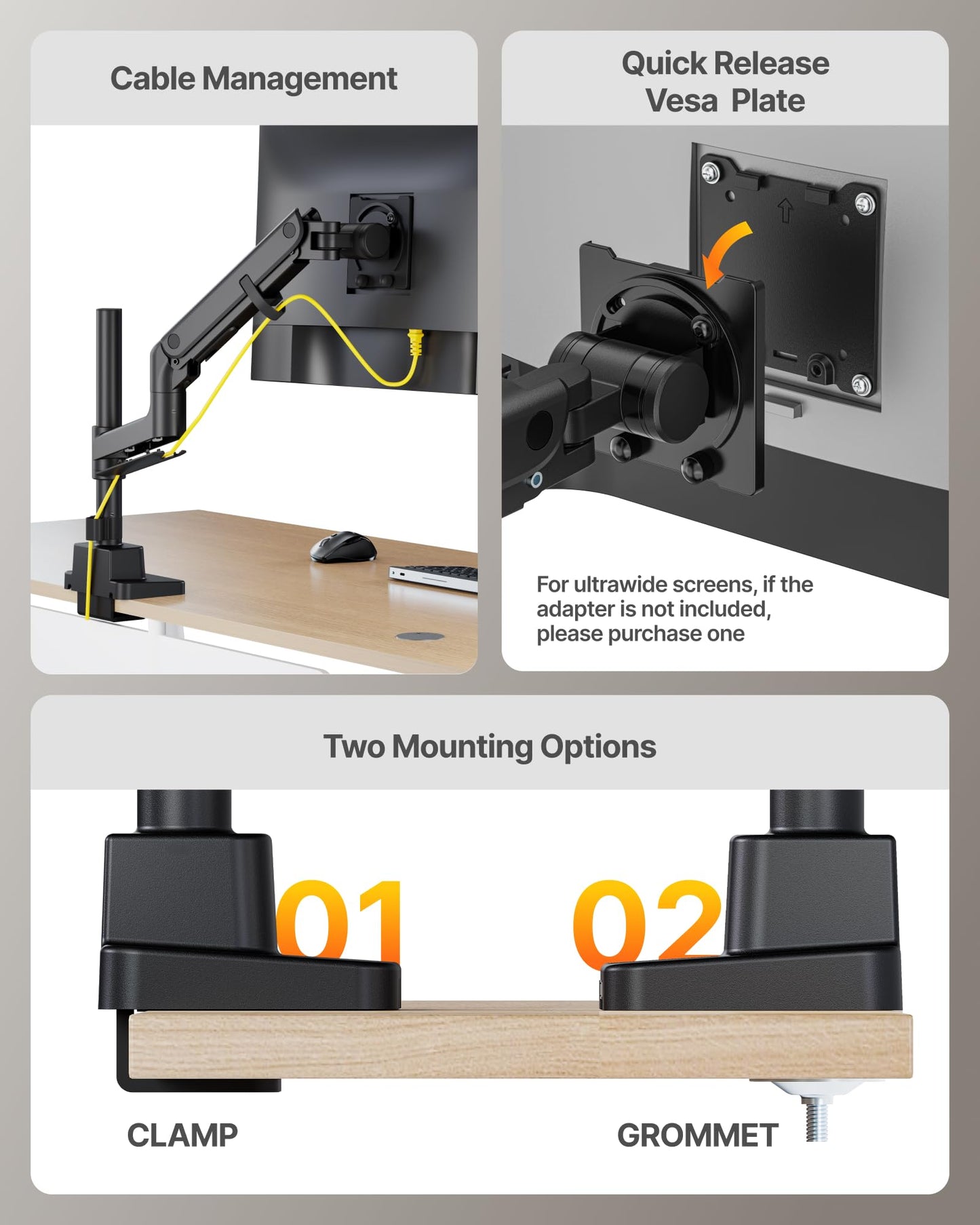 Heavy Duty Ultrawide Monitor Arm Desk Mount