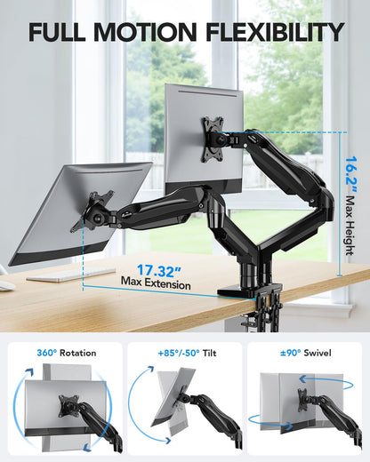 Dual Monitor Arm Desk Mount with Adjustable Brackets