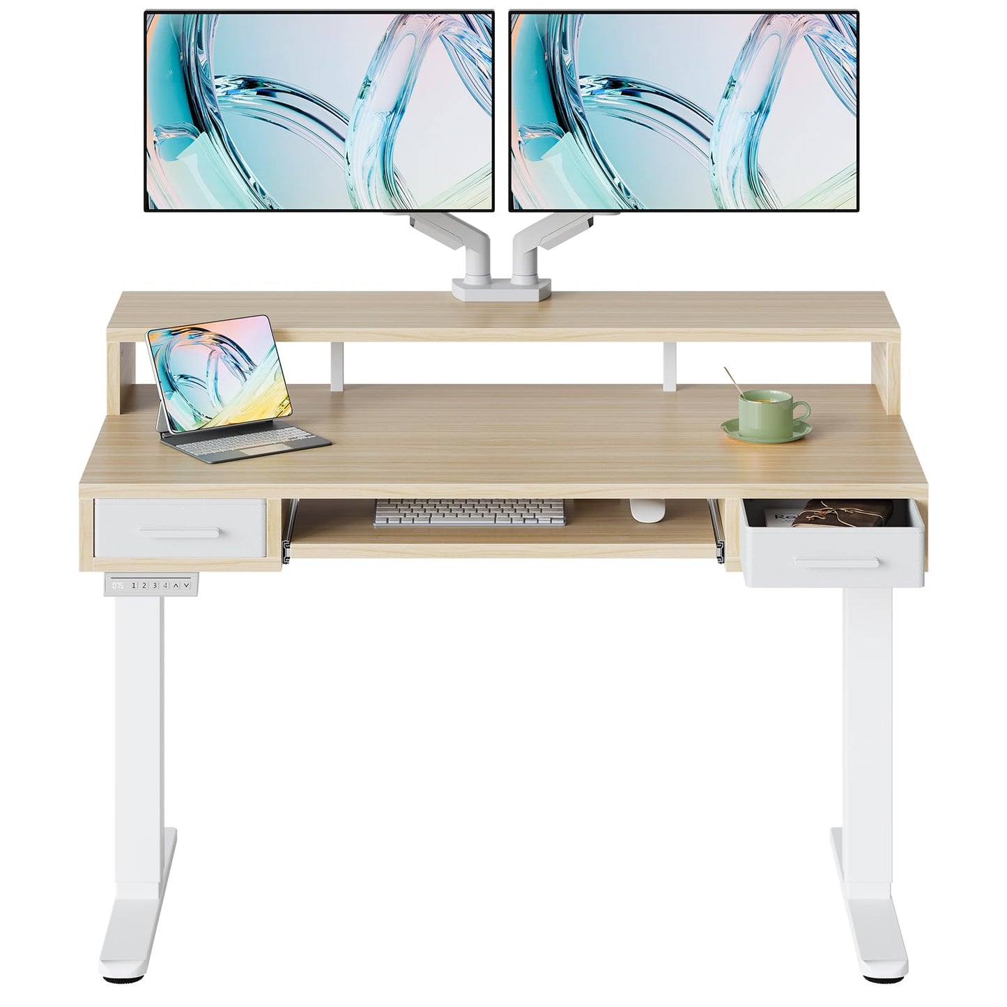 Electric Standing Desk with Drawers and Keyboard Tray