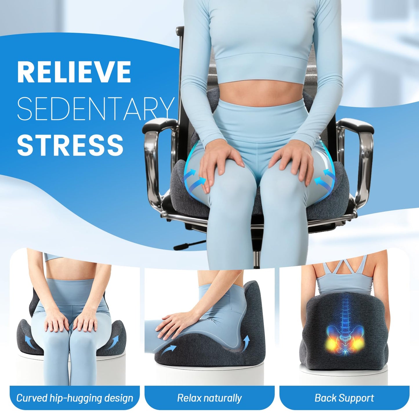 Memory Foam Seat Cushion for Back & Hip Support