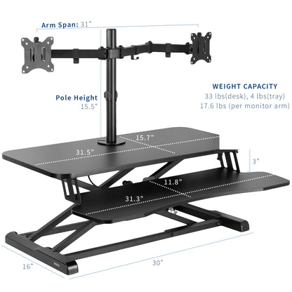 Height Adjustable Standing Desk Converter with Monitor Stand