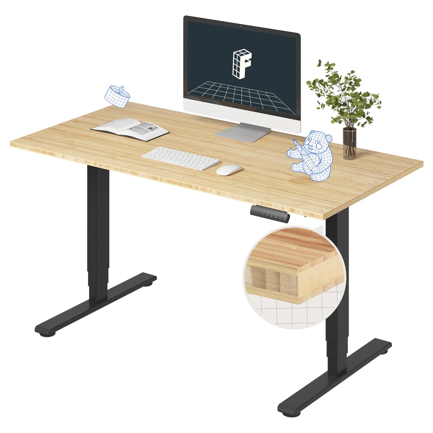 Dual Motor Electric Standing Desk with Bamboo Top