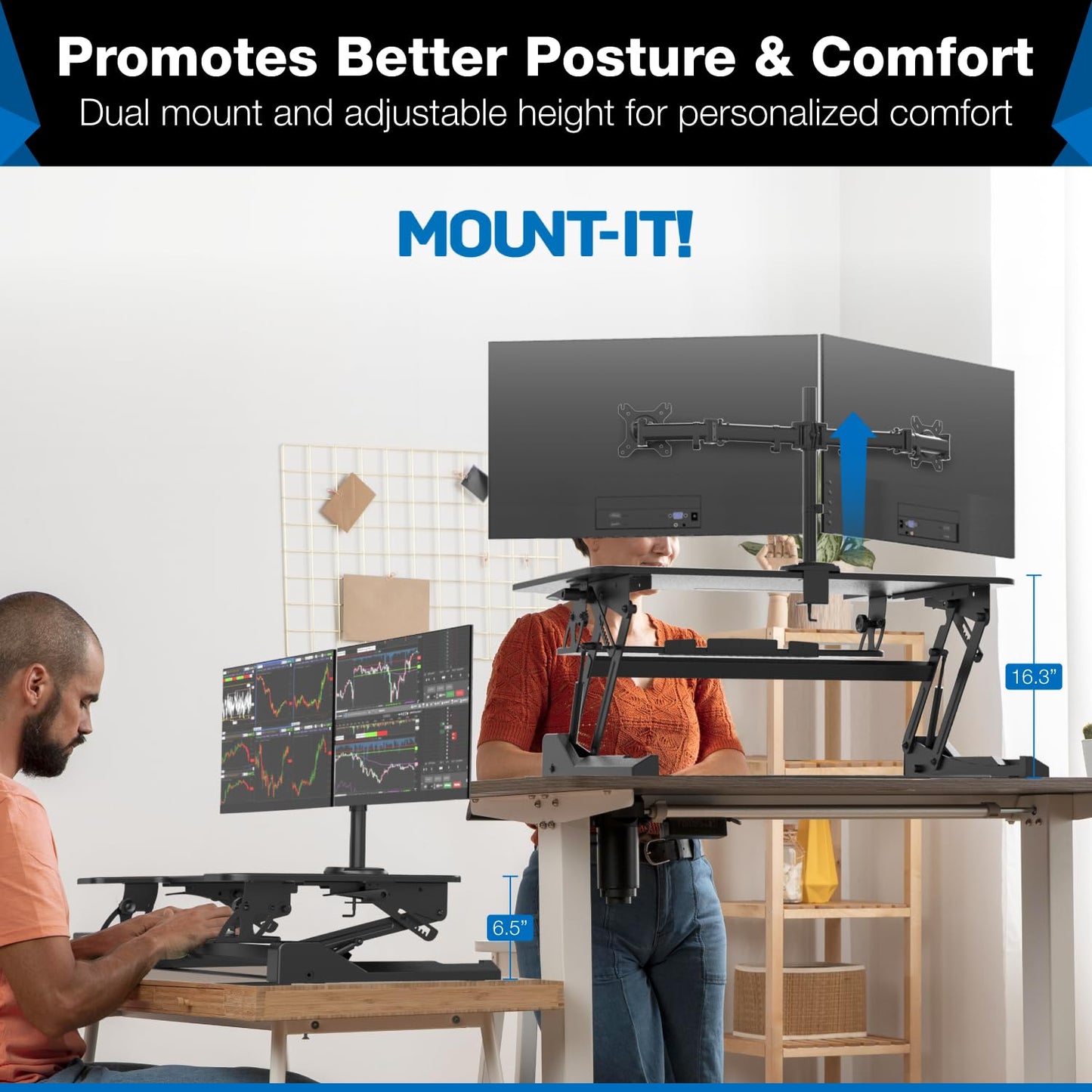 Dual Monitor Standing Desk Converter with Adjustable Lift