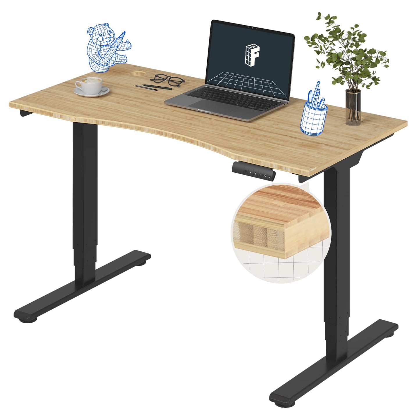 Dual Motor Electric Standing Desk with Bamboo Top