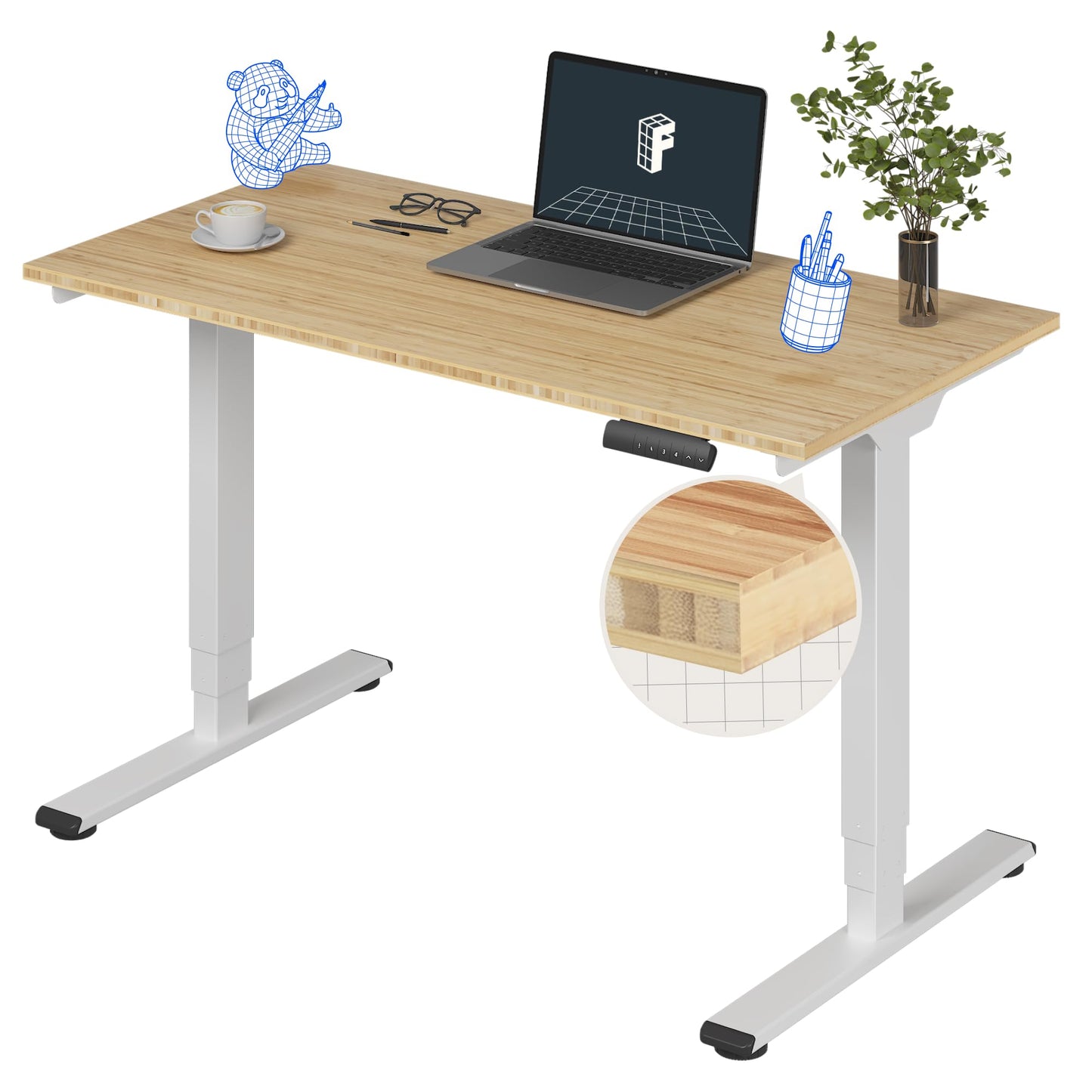 Dual Motor Electric Standing Desk with Bamboo Top
