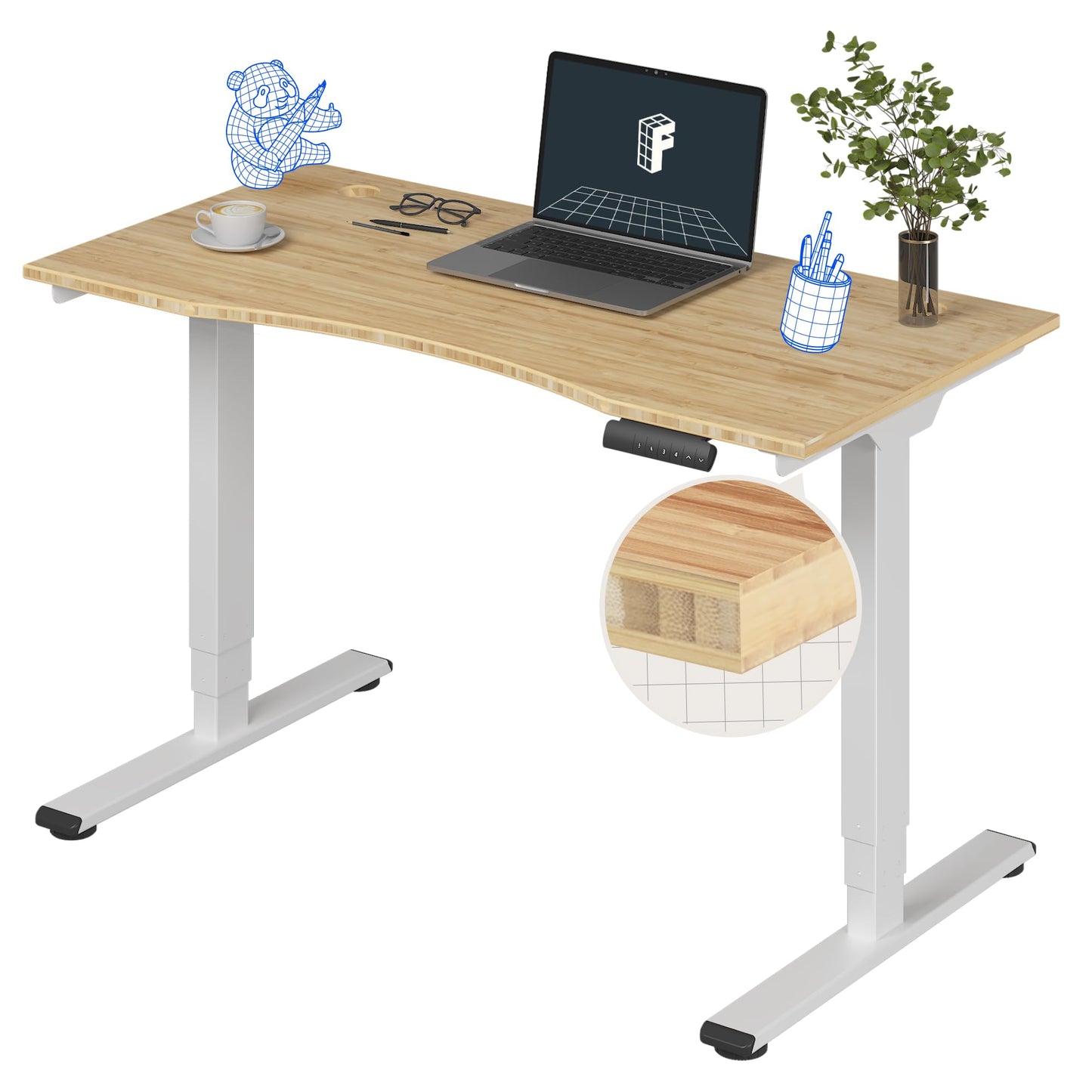 Dual Motor Electric Standing Desk with Bamboo Top