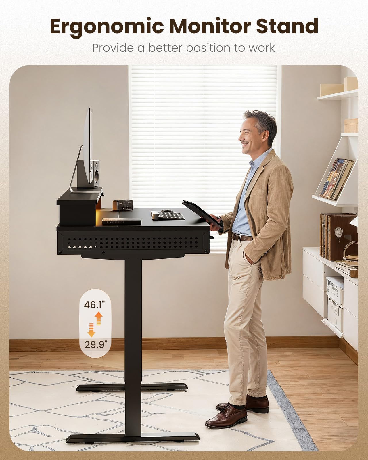 OffiGo Electric Standing Desk with Wooden Drawers