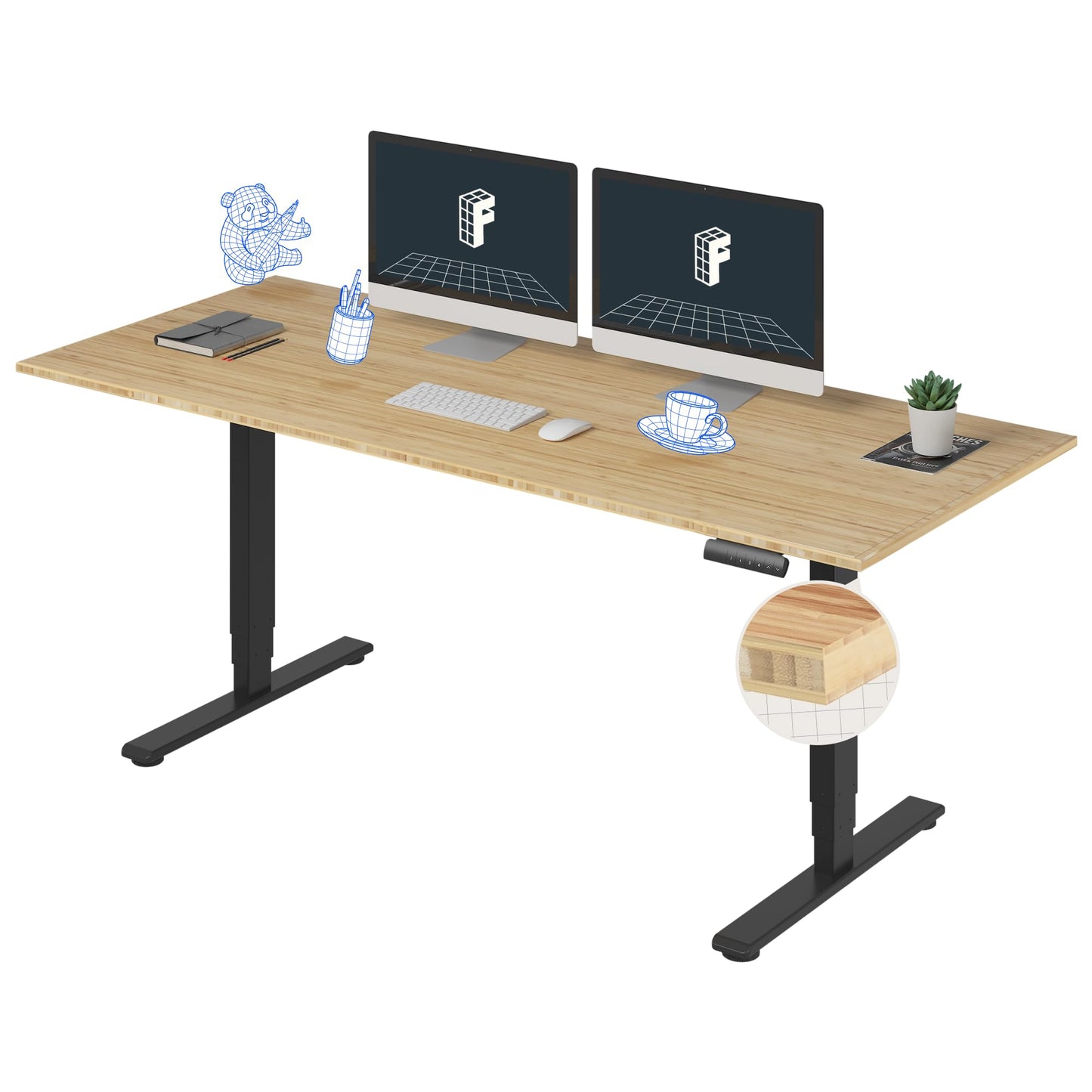 Dual Motor Electric Standing Desk with Bamboo Top