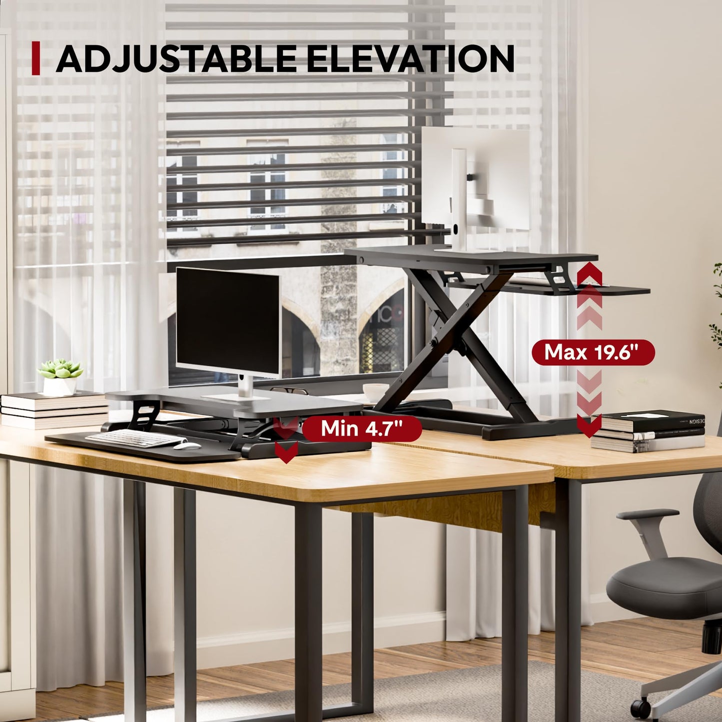 Height Adjustable Standing Desk Converter with Keyboard Tray