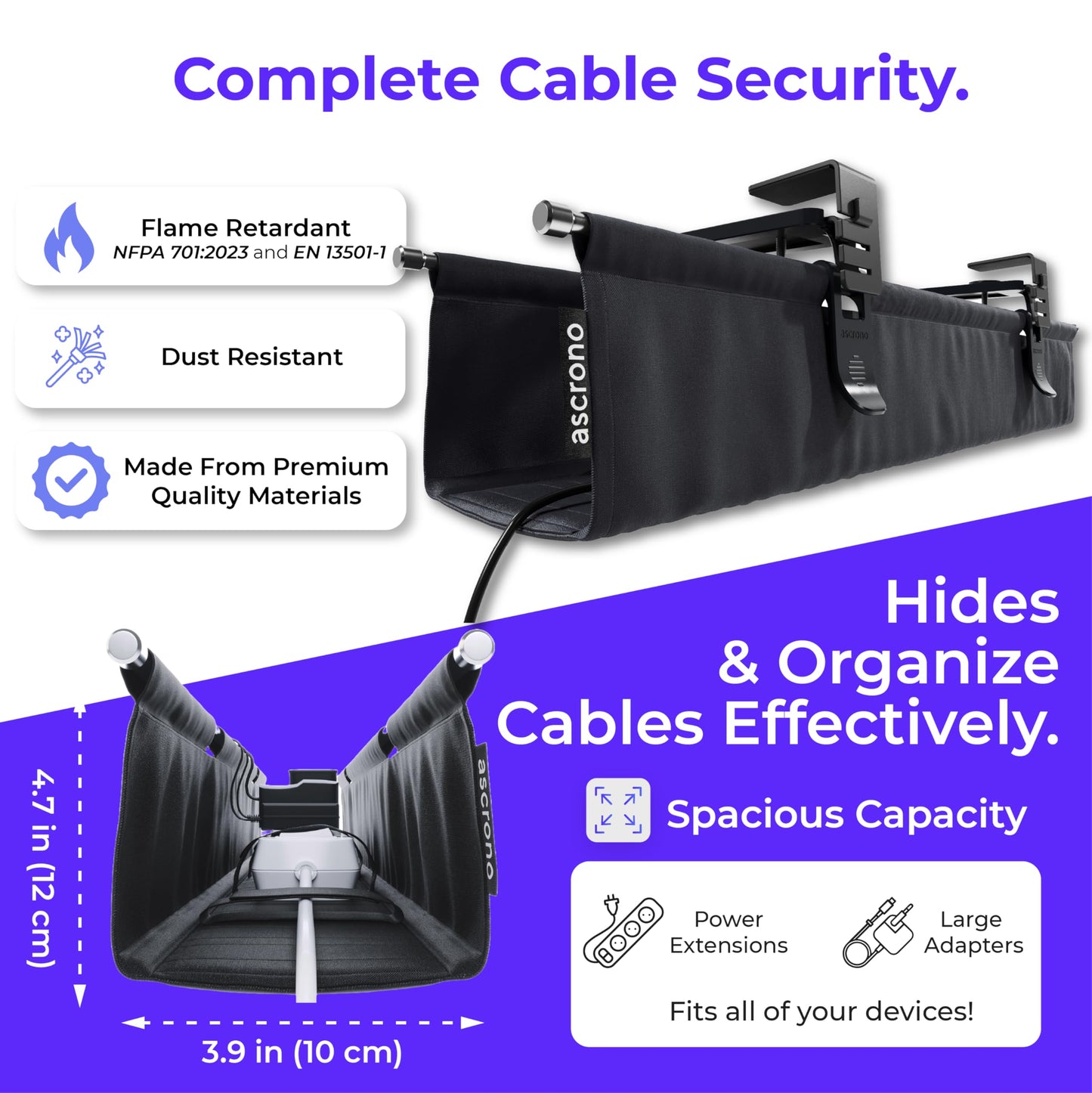 Fabric Under Desk Cable Management Tray Organizer