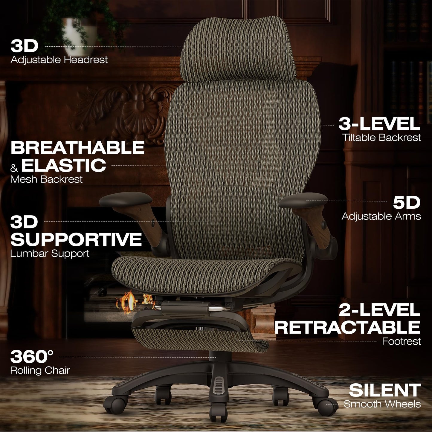 Ergonomic Mesh Office Chair with Footrest and Lumbar Support