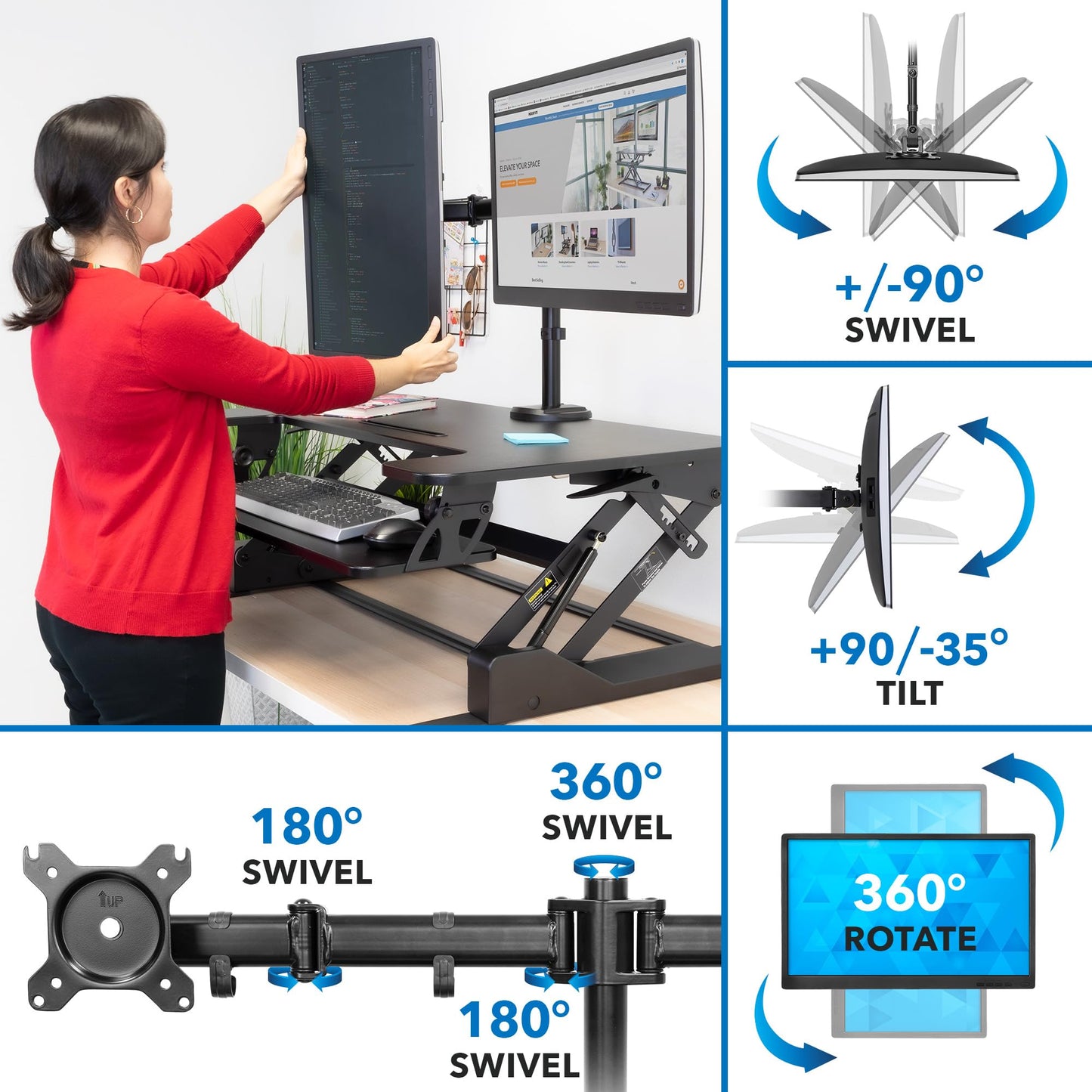 Dual Monitor Standing Desk Converter with Adjustable Lift