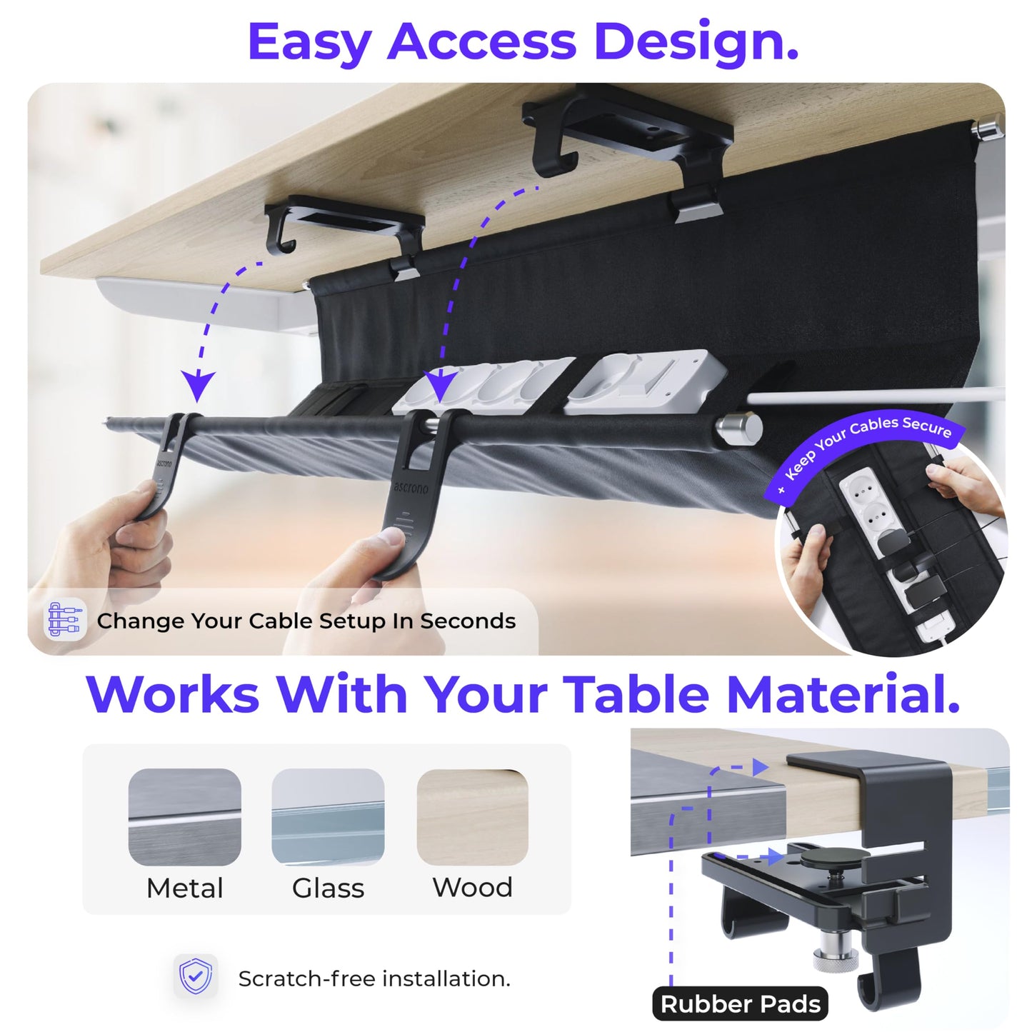 Fabric Under Desk Cable Management Tray Organizer