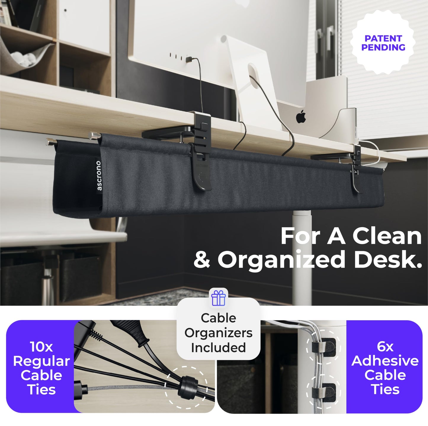 Fabric Under Desk Cable Management Tray Organizer