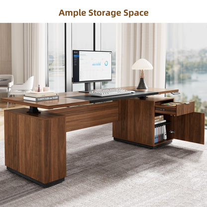 Electric Standing Desk with Storage Drawers and Cabinet
