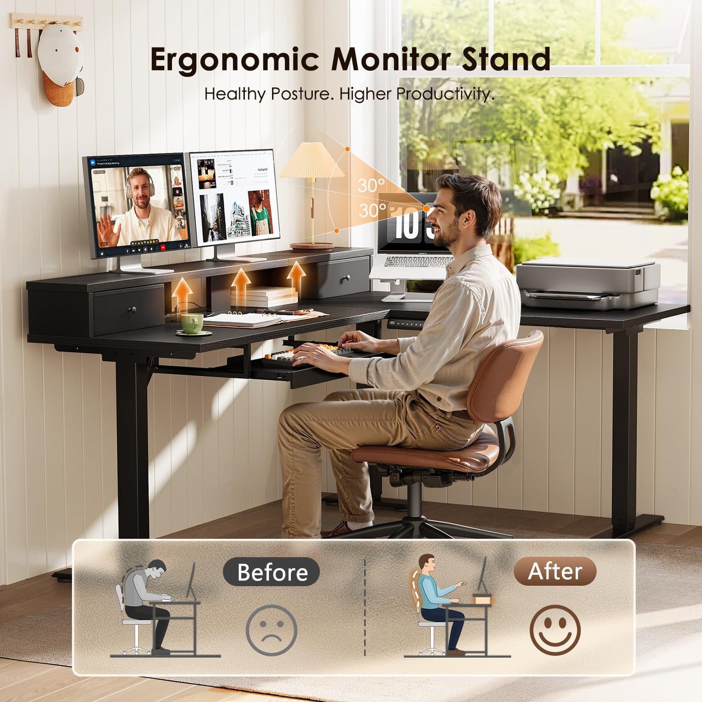 Reversible L Shaped Electric Standing Desk