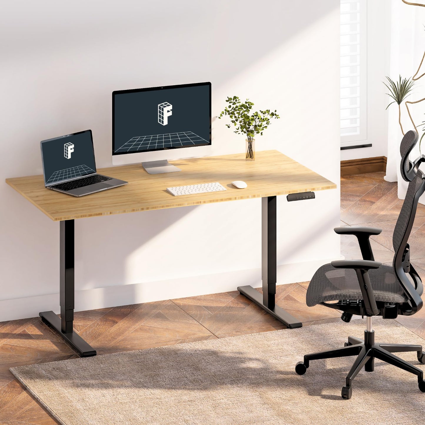 Dual Motor Electric Standing Desk with Bamboo Top