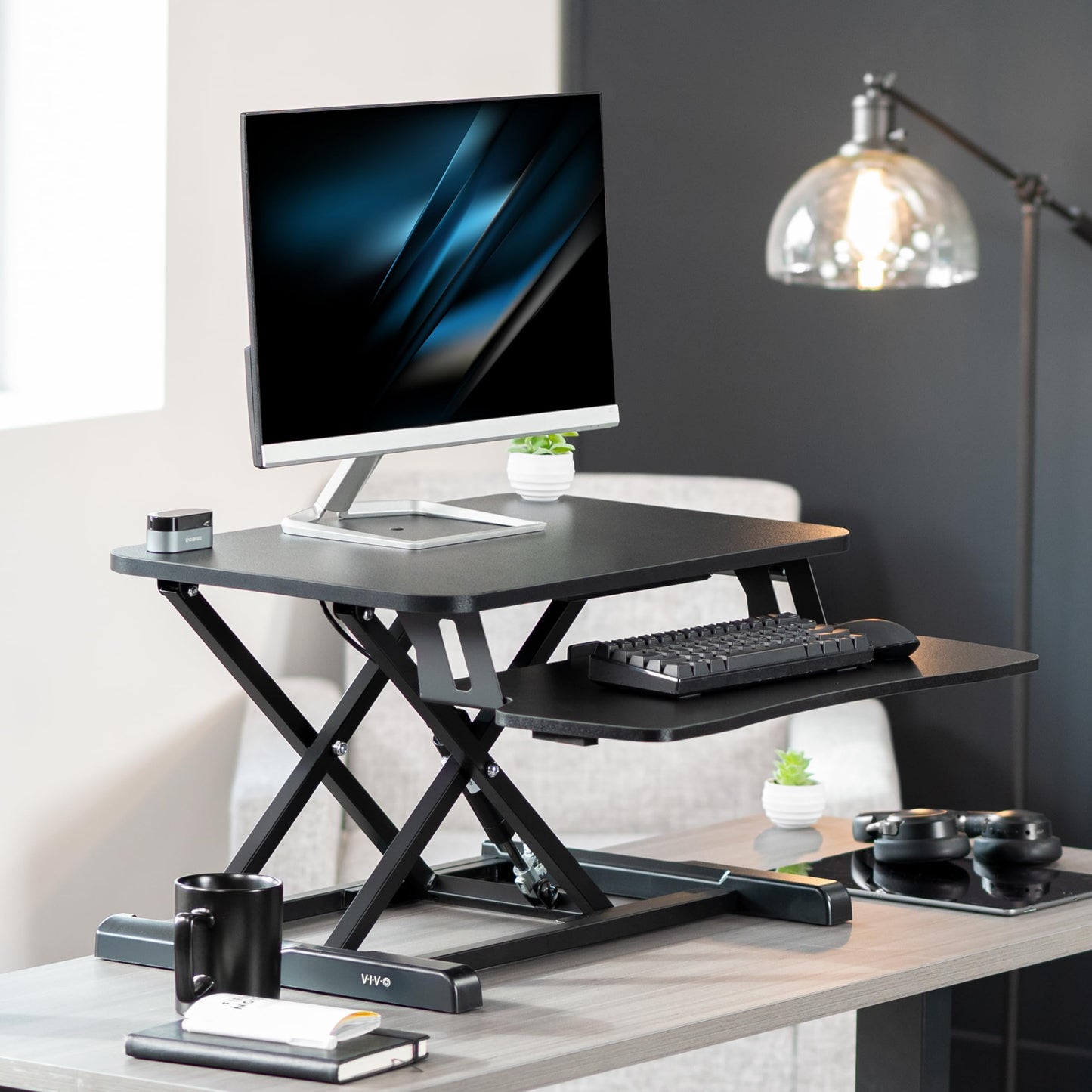 Height Adjustable Desk Converter with Dual Monitor Stand
