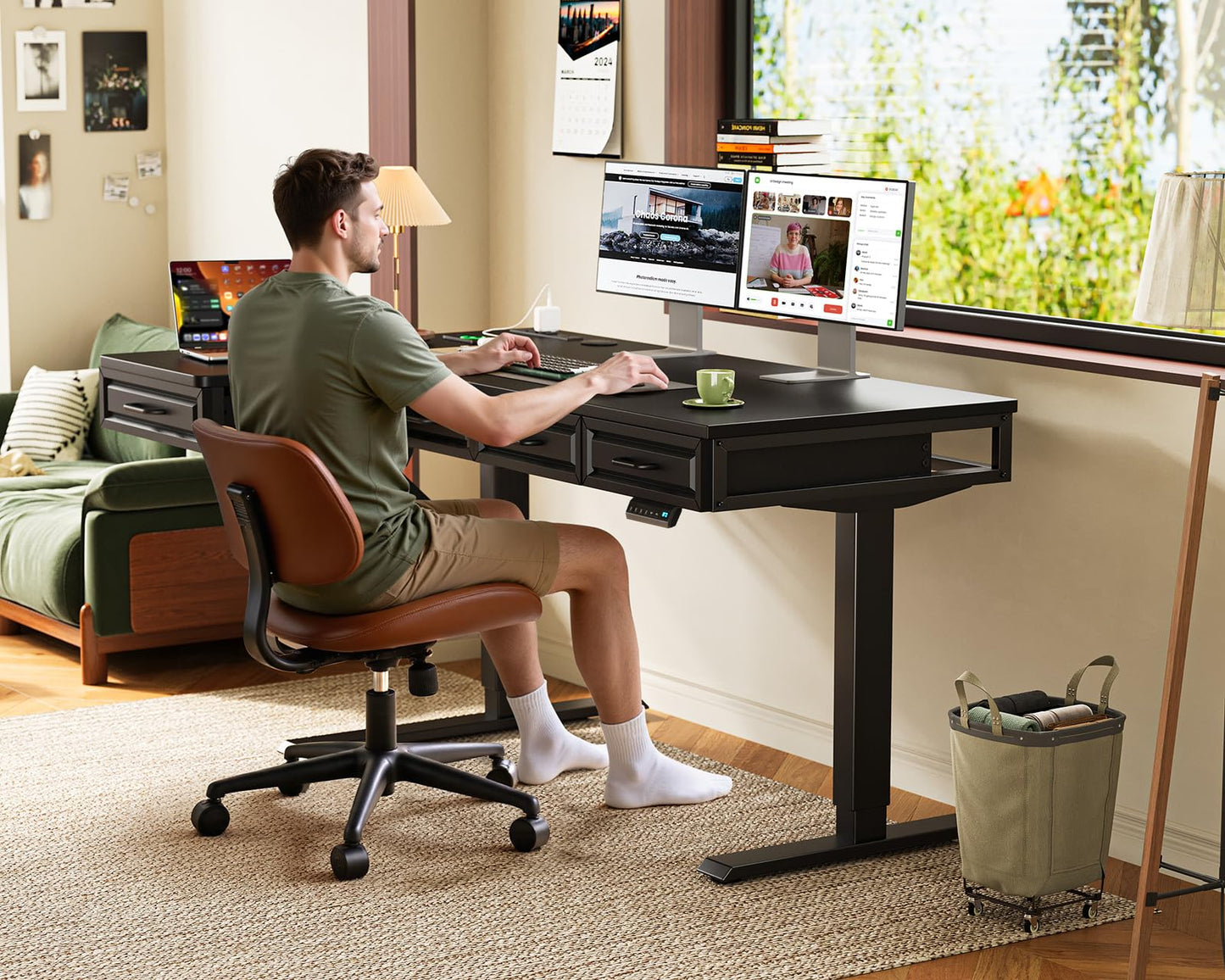 Electric Standing Desk with L-Shaped Workstation