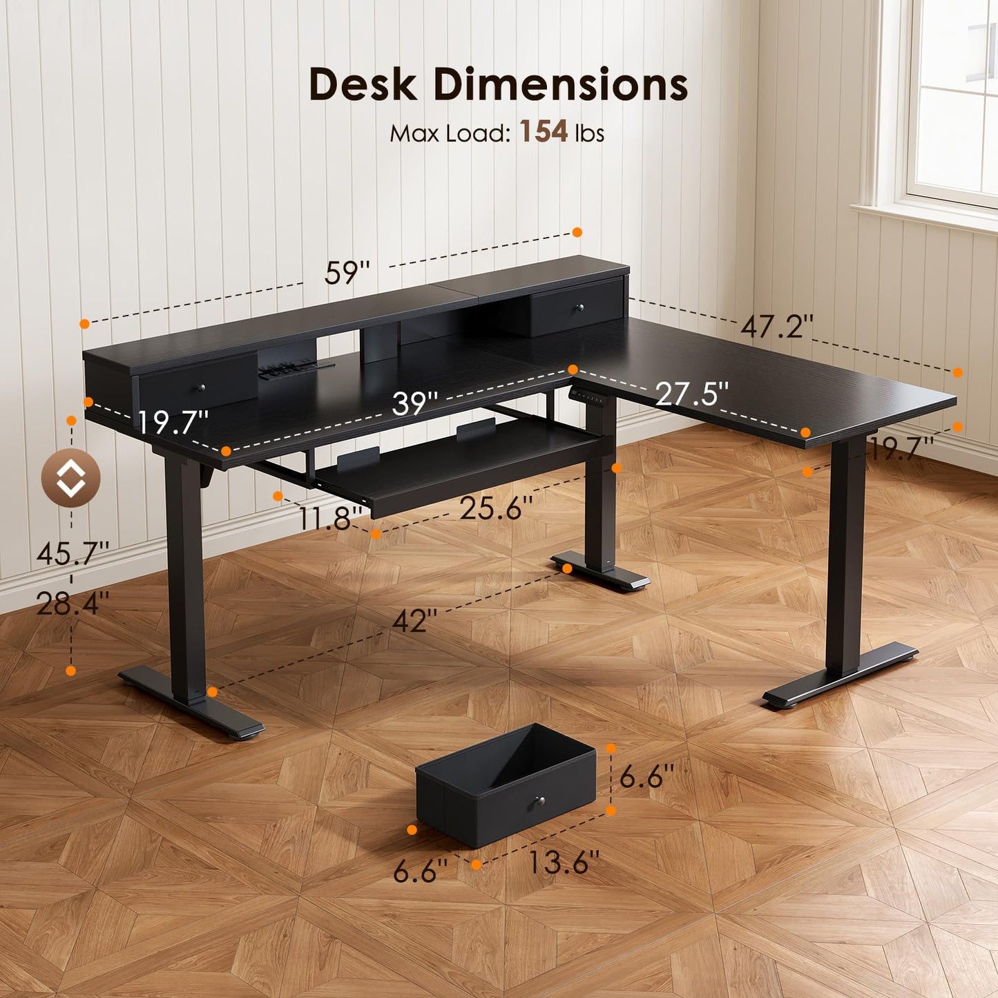 Reversible L Shaped Electric Standing Desk