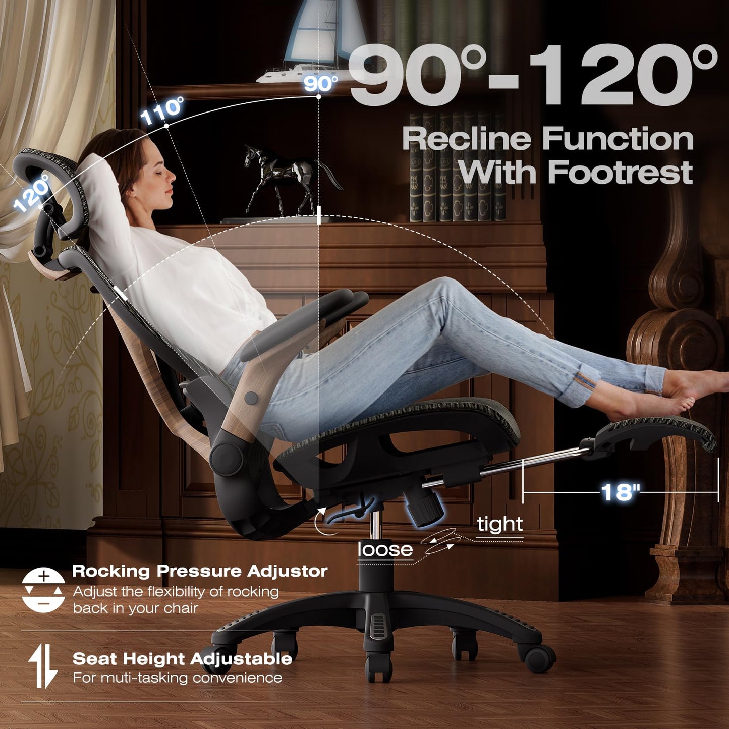 Ergonomic Mesh Office Chair with Footrest and Lumbar Support