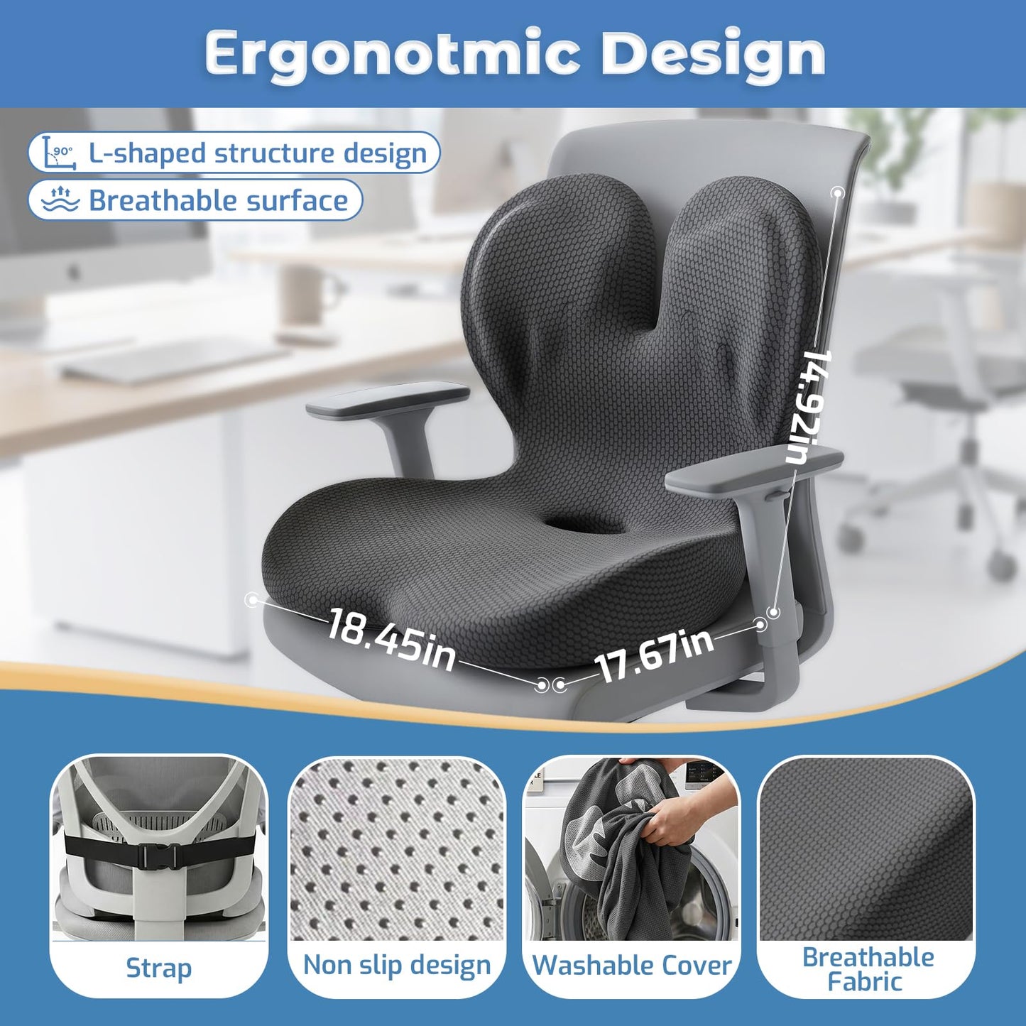 Ergonomic Memory Foam Seat Cushion with Lumbar Support