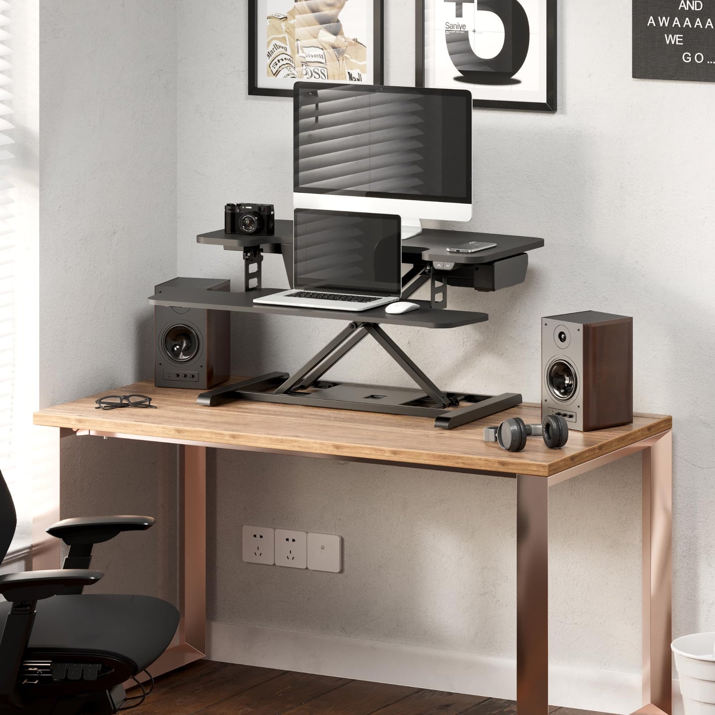 Motorized Standing Desk Riser with Keyboard Tray