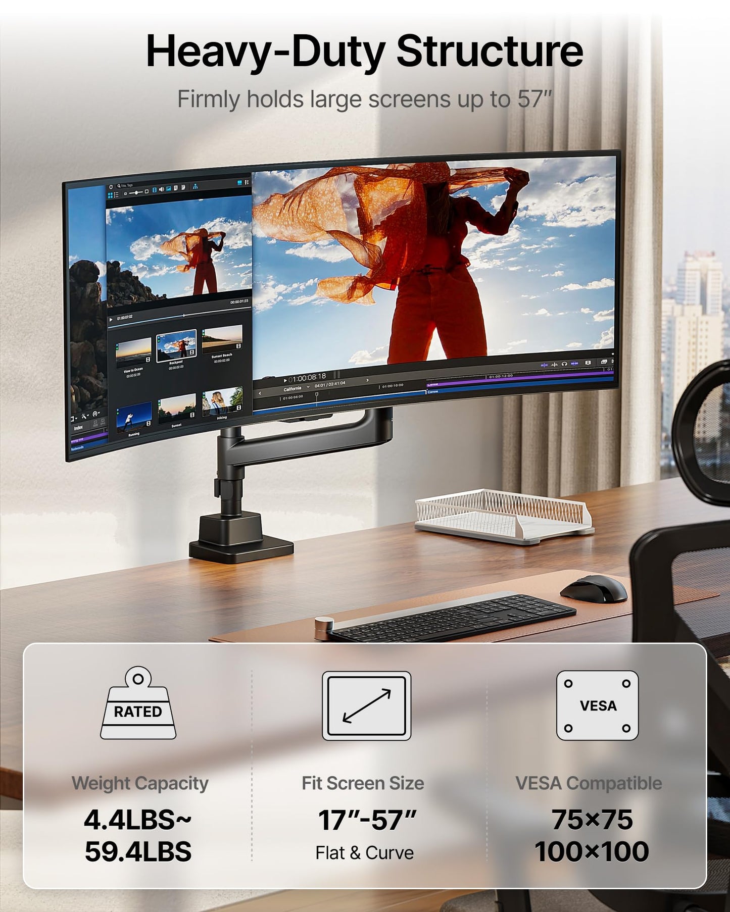 Heavy Duty Ultrawide Monitor Arm Desk Mount