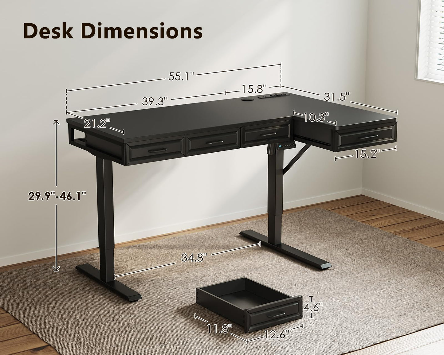 Electric Standing Desk with L-Shaped Workstation