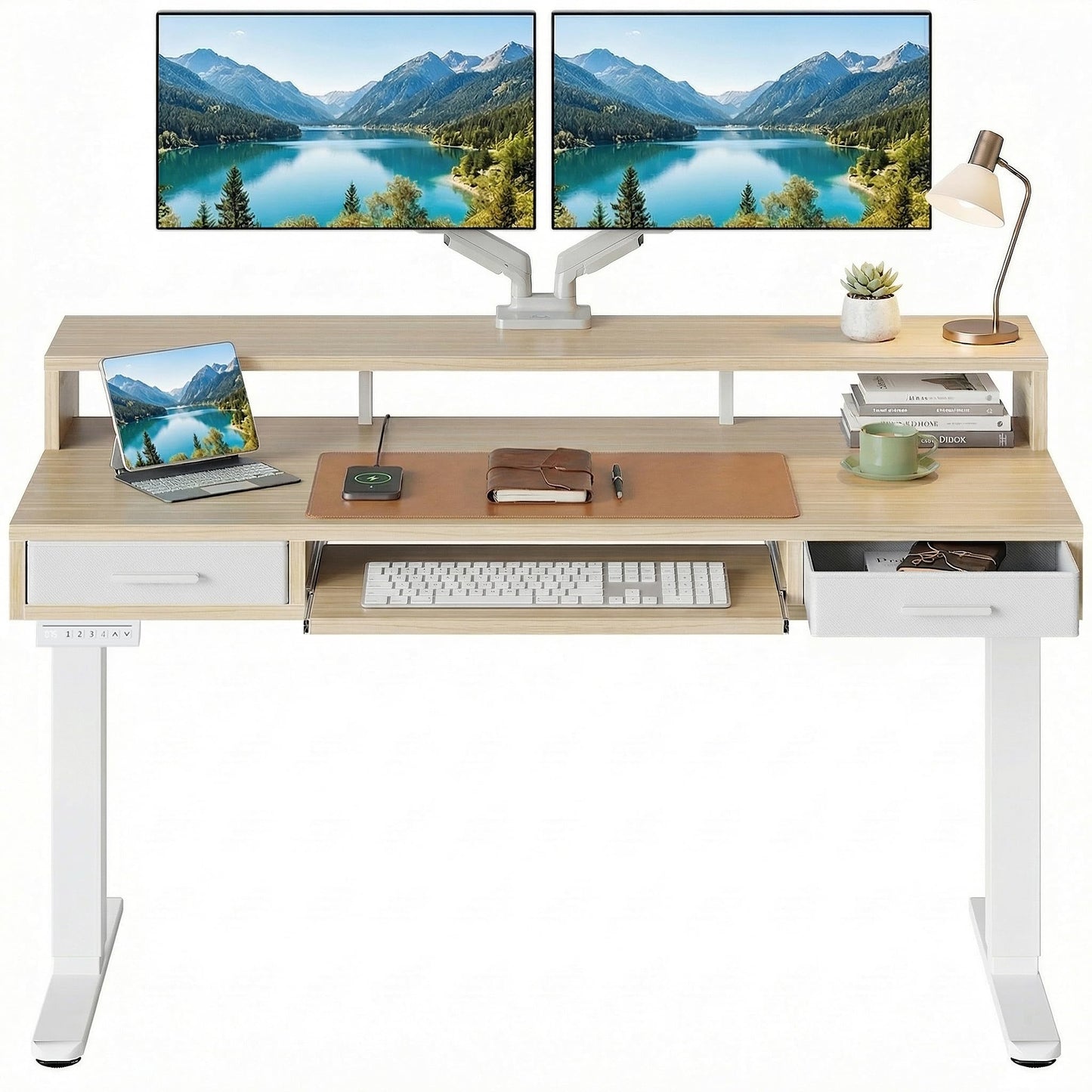 Electric Standing Desk with Drawers and Keyboard Tray