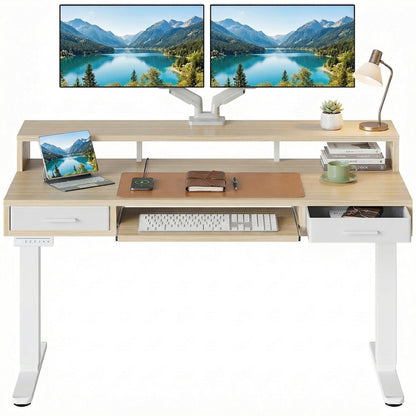 Electric Standing Desk with Drawers and Keyboard Tray