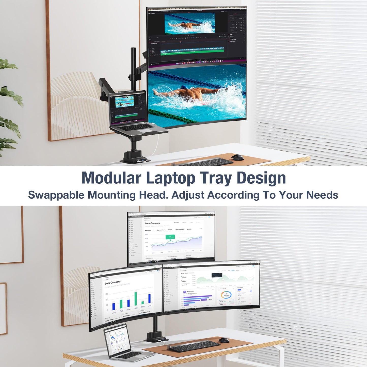 Laptop and Dual Monitor Arm Desk Mount