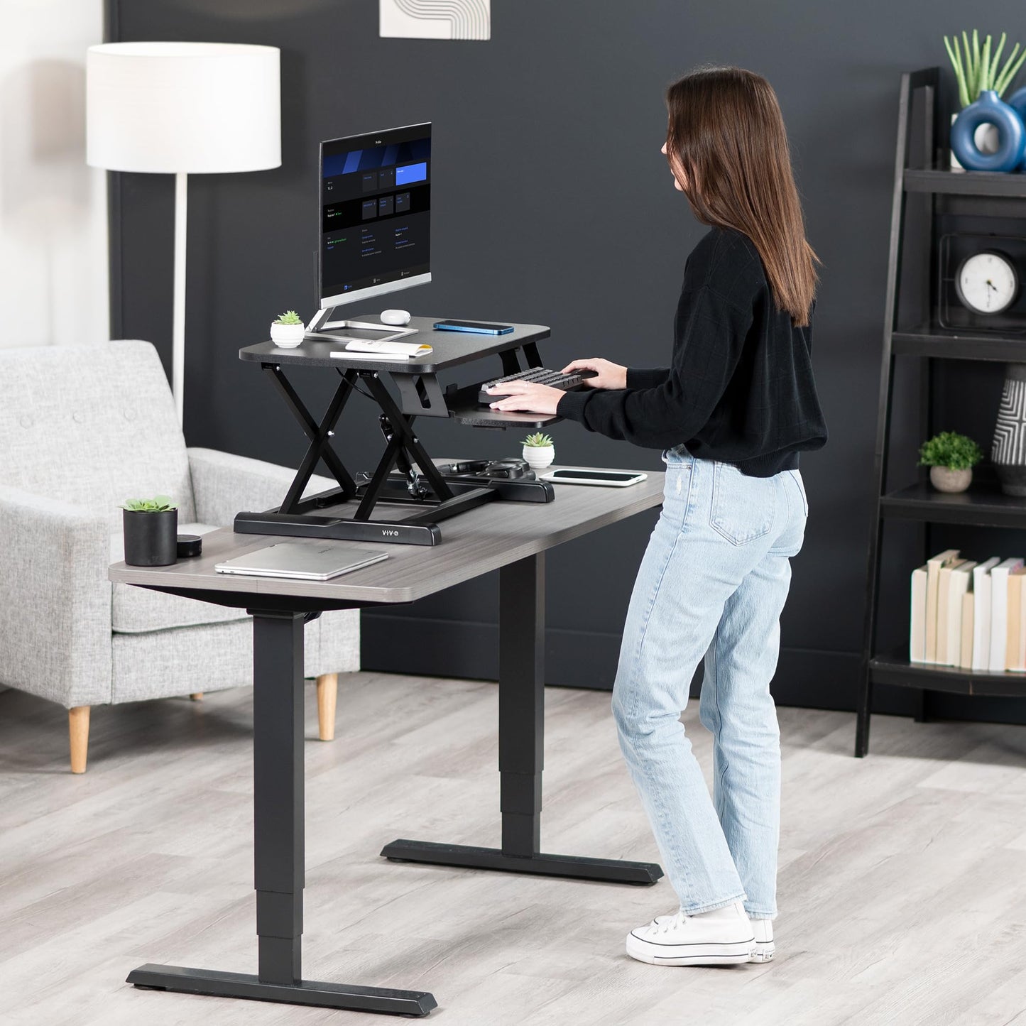 Height Adjustable Desk Converter with Dual Monitor Stand