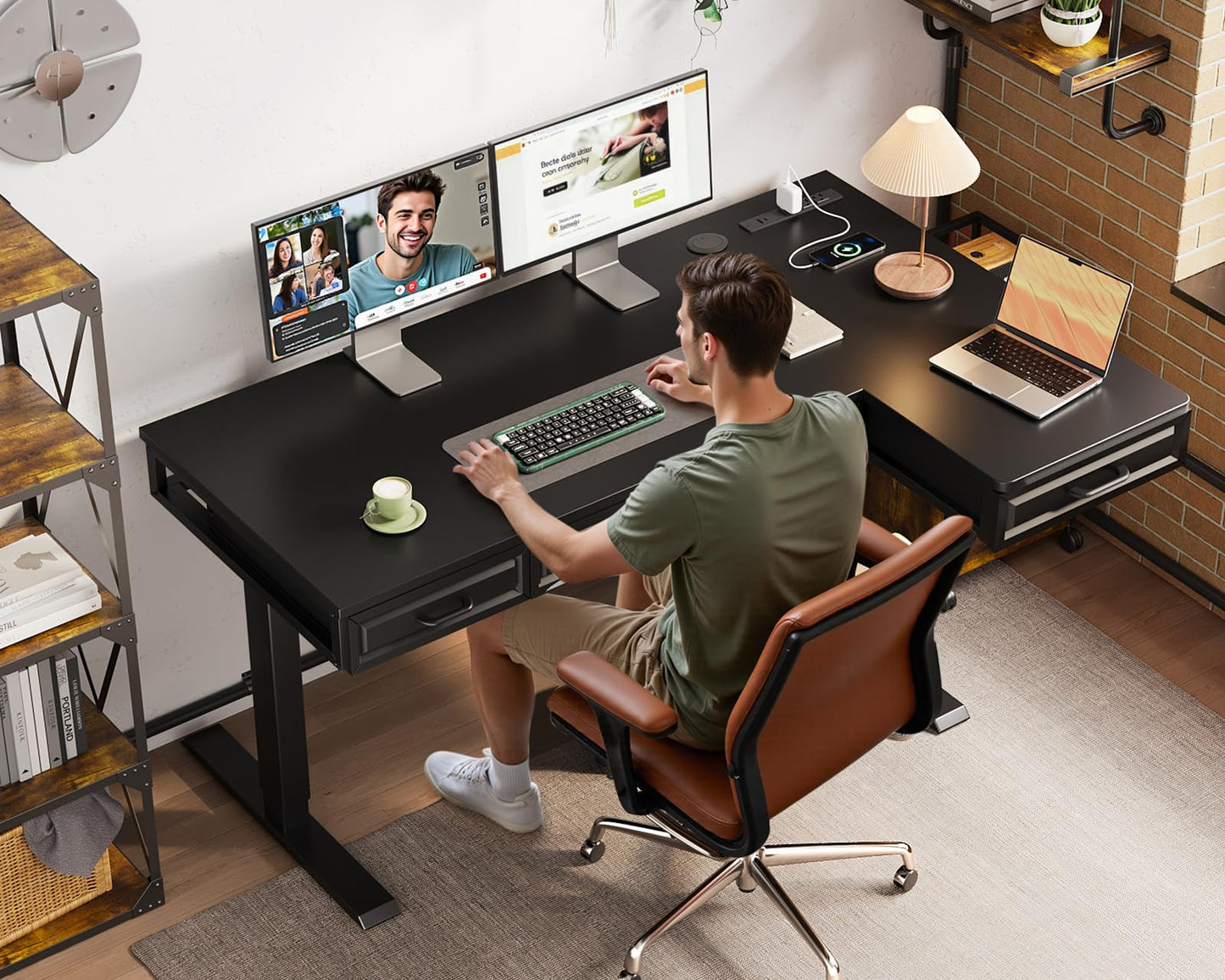 Electric Standing Desk with L-Shaped Workstation