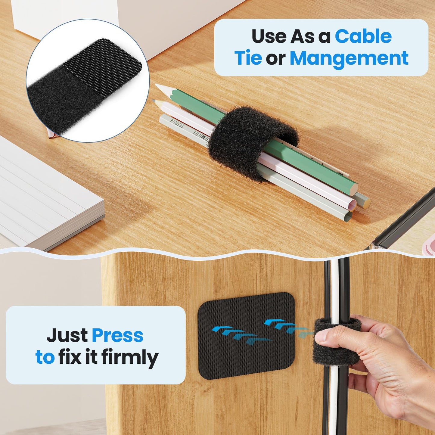 Under Desk Cable Management Organizer with Ties