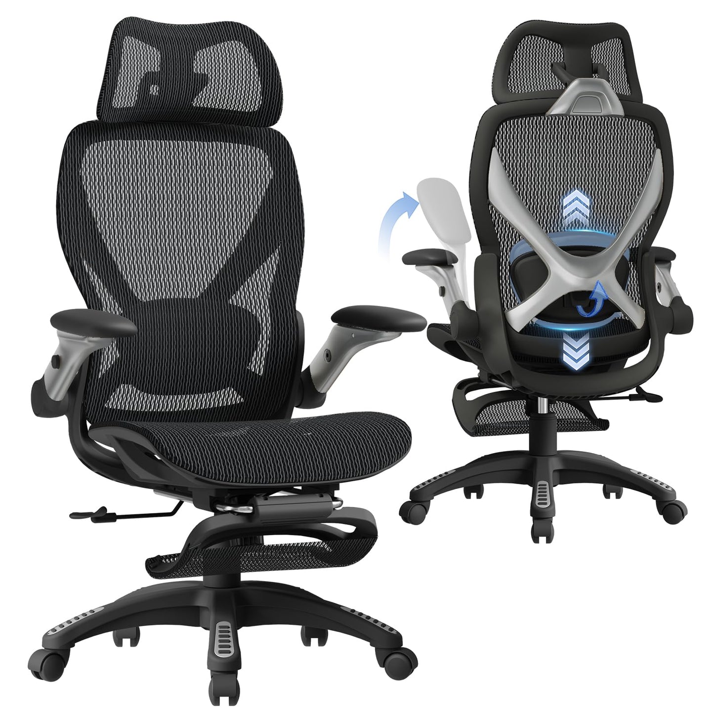 Ergonomic Mesh Office Chair with Footrest and Lumbar Support