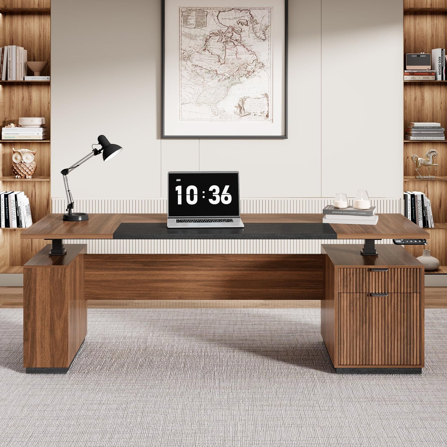 Electric Standing Desk with Storage Drawers and Cabinet