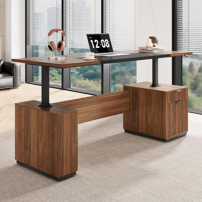 Electric Standing Desk with Storage Drawers and Cabinet